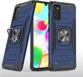 Samsung A41 Hoesje - Heavy Duty Armor hoesje Blauw - Galaxy A41 silicone TPU 360-Degree hybride hoesje Kickstand ringhouder met Magnetisch Auto Mount