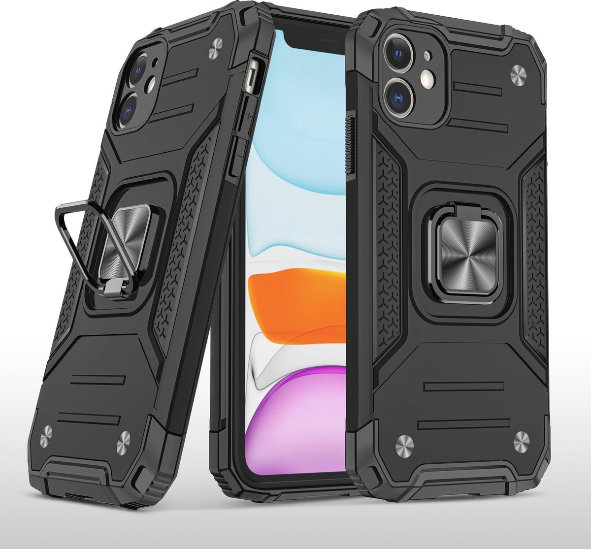 Hoesje Geschikt voor iPhone 11 Pro - Heavy Duty Armor hoesje Met Kickstand ringhouder – Zwart