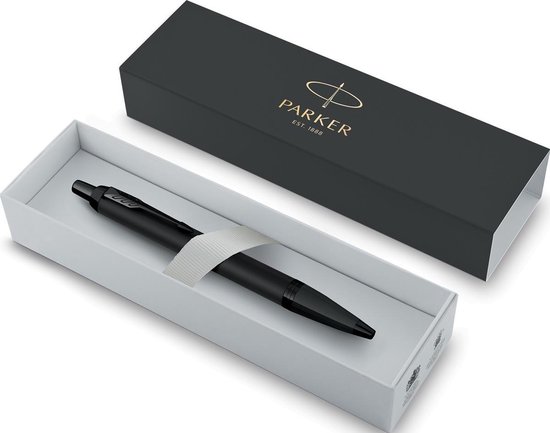 Parker IM balpen | Matzwart met zwart detail | Medium punt met blauwe vulling | met geschenkdoos