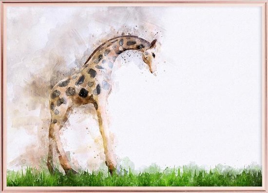 Poster Met Lijst - Giraffe Aquarel Poster (21x30cm)