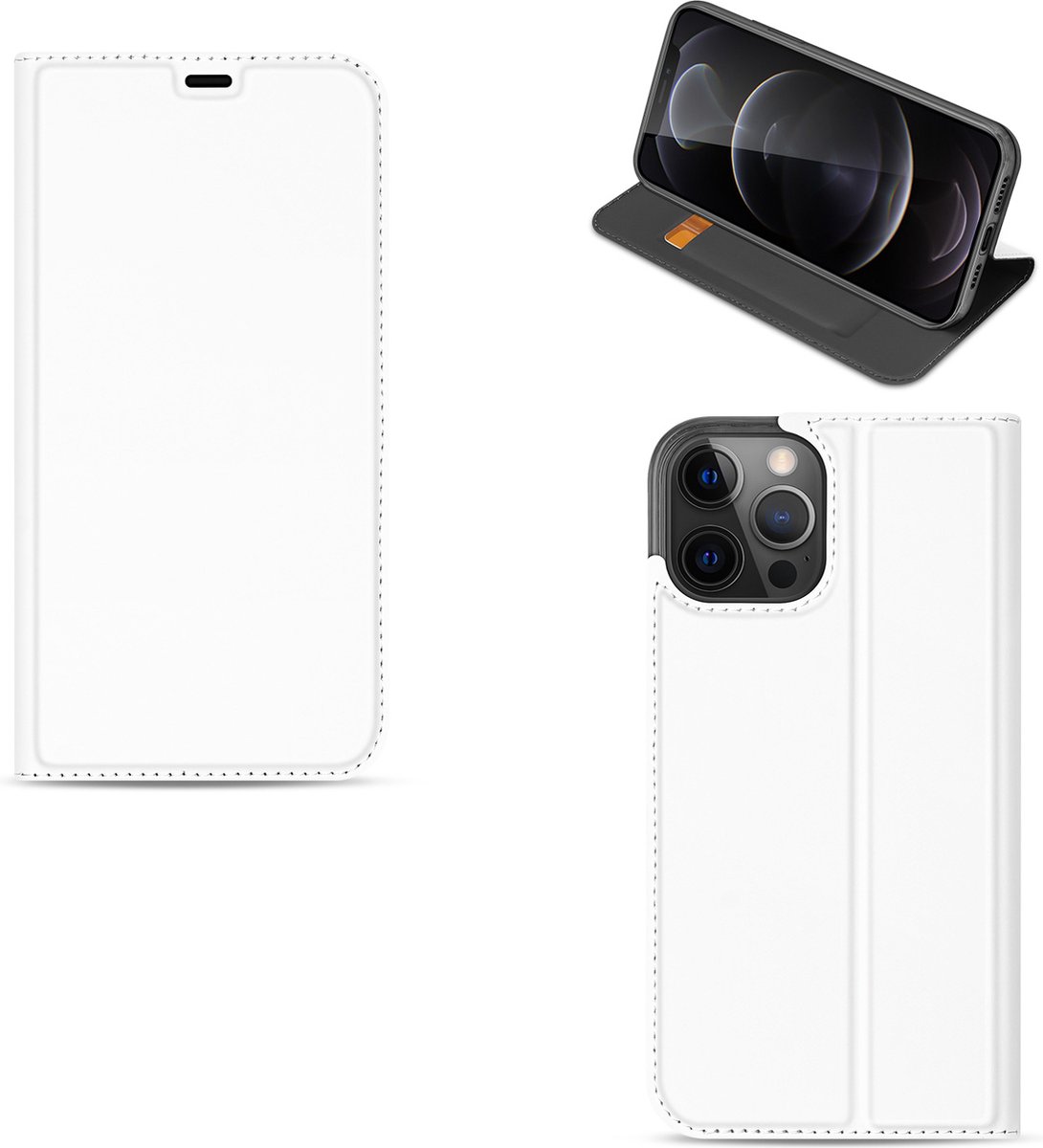 Book Case iPhone 12 Pro Max Hoesje Wit met Pashouder