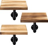 Navaris wandplank - Set van 3 - Rechthoekige wandplanken van hout - Met industriële metalen pijp - Planken voor aan de muur - 20 x 15 x 2 cm - Bruin