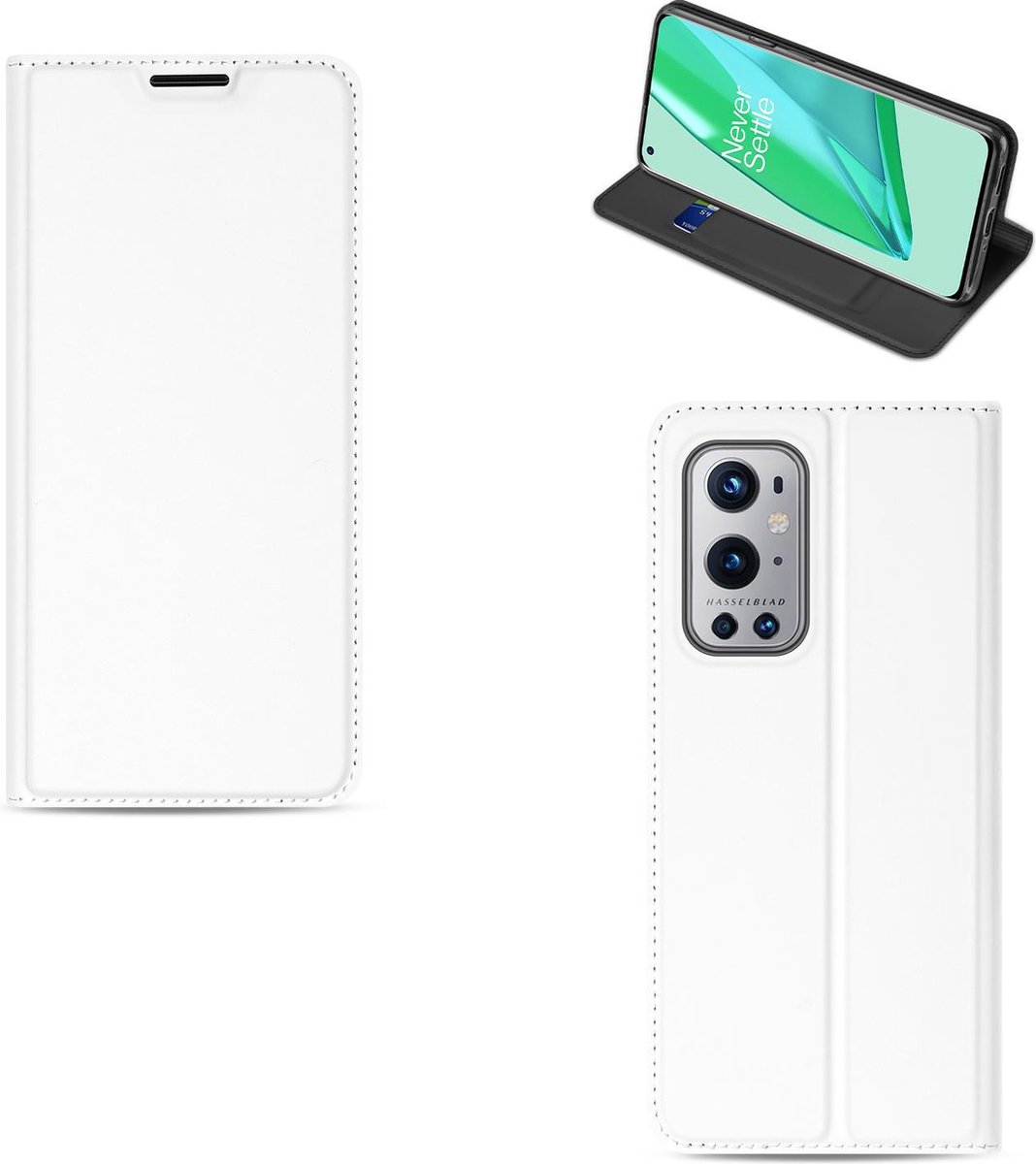 Standcase Hoesje voor OnePlus 9 Pro Book Case Hoesje Wit met Pashouder