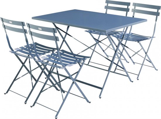 Luchten niet verwant natuurlijk Emilia - Bistro set van rechthoekige tafel en 4 inklapbare stoelen - Staal  met... | bol.com