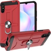Voor Xiaomi Redmi 9A War-god Armor TPU + PC Schokbestendige magnetische beschermhoes met ringhouder (rood)