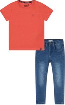 Koko Noko BIO Basics Set(2delig) Jeans NOVAN en Shirt Neon coral - Maat 122/128