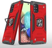 Samsung A71 Hoesje - Heavy Duty Armor hoesje Rood - Galaxy A71 4G silicone TPU hybride hoesje Kickstand ringhouder met Magnetisch Auto Mount