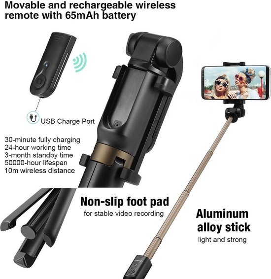 Ultimate Selfie Stick & Tripod Stand! Wireless Bluetooth Remote For IPhone 15, Samsung S24, All Phones