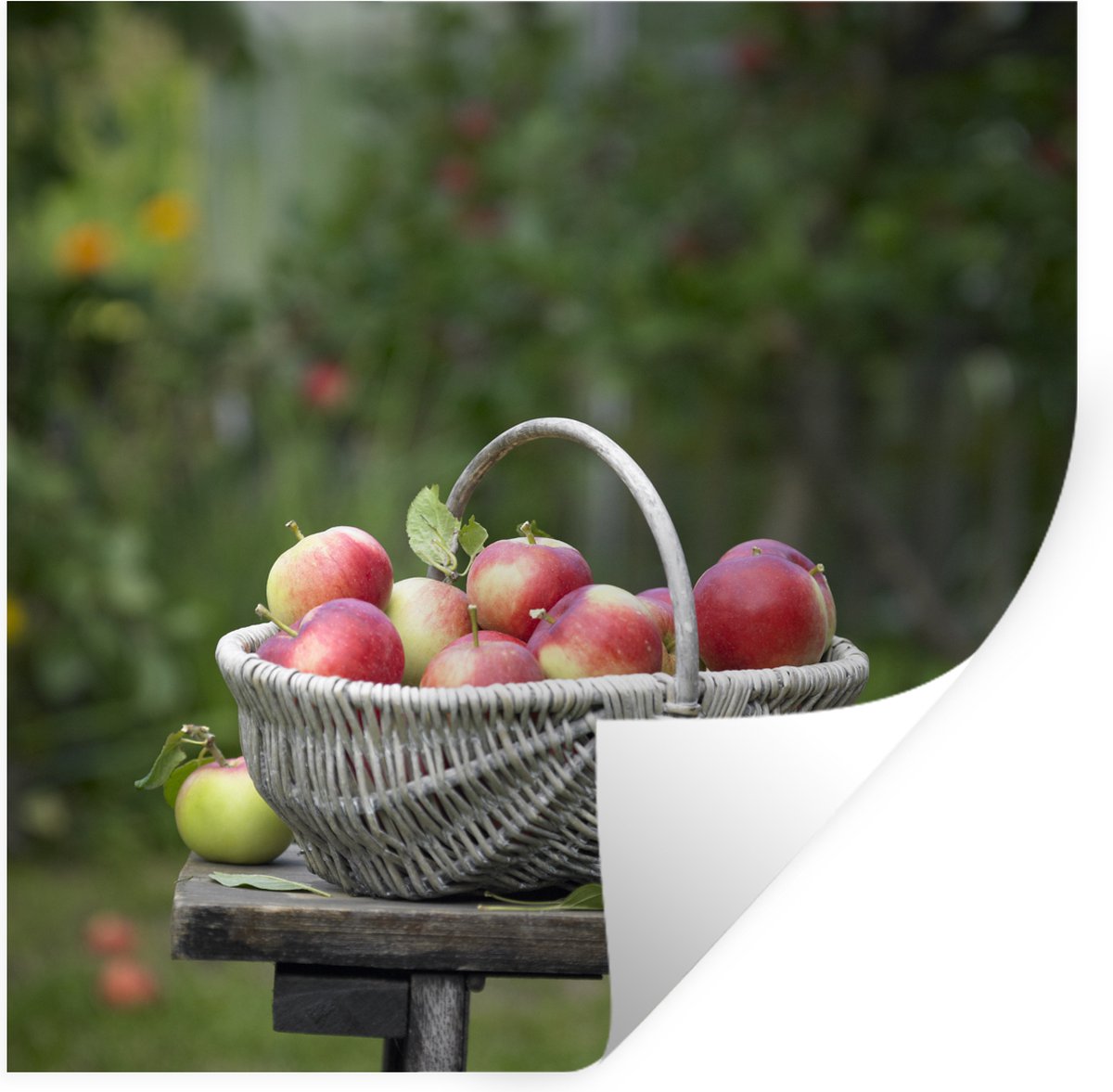Muurstickers - Sticker Folie - Appel - Fruit - Mand - 120x120 cm - Plakfolie - Muursticker