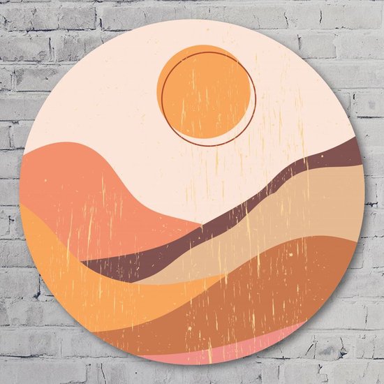 Muurcirkel ⌀ | Muurcirkel abstract landschap met zon | Kunststof Forex