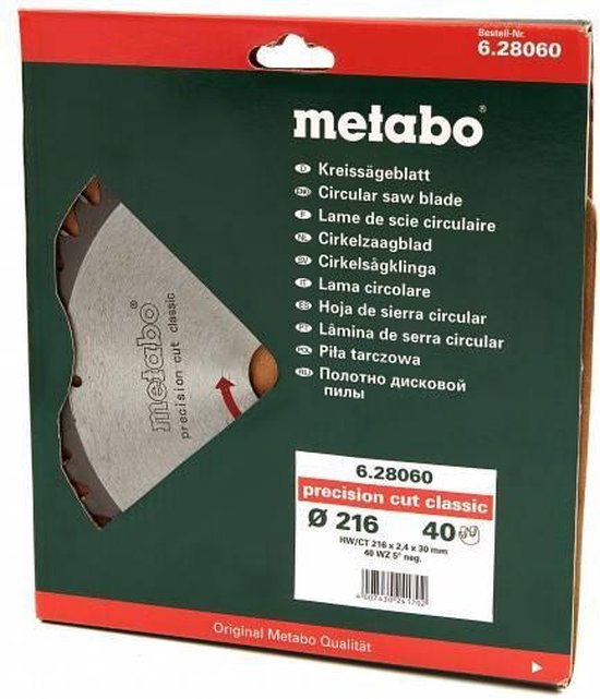 Metabo Cirkelzaagblad HW/CT 216x30mm 40 tands WZ