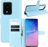 Voor Galaxy S20 Ultra Litchi Texture horizontale flip-beschermhoes met houder & kaartsleuven & portemonnee (blauw)