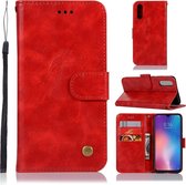 Voor xiaomi mi 9 retro koperen knop gek paard horizontale flip pu lederen case met houder & kaartsleuven & portemonnee & lanyard (rood)