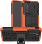 Voor Huawei P40 Tire Texture Shockproof TPU + PC beschermhoes met houder (oranje)