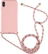 Voor iPhone XS Max TPU anti-fall mobiele telefoonhoes met lanyard (rose goud)