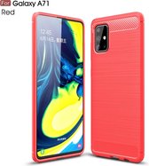 Voor Galaxy A71 Brushed Texture Carbon TPU Case (Rood)