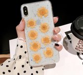 Daisy Pattern Real Dried Flowers Transparante Soft TPU Cover voor iPhone XR (Geel)