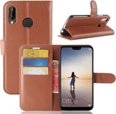 Voor huawei p20 lite pu + tpu litchi textuur horizontale flip lederen tas met portemonnee en houder en kaartsleuven (bruin)