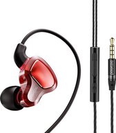 POLVCDG D6T 3,5 mm interface dubbele bewegende cirkel in het oor Bekabelde stereo oortelefoon voor Xiaomi / OPPO / Huawei / Vivo, geÃ¼pgradede afstemmingsversie (rood)