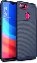 Carbon Fiber Texture Shockproof TPU Case voor OPPO F9 / Realme U1 (Blauw)