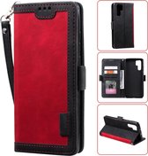 Voor huawei p30 pro retro splicing horizontale flip lederen tas met kaartsleuven en houder en portemonnee (rood)