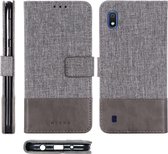 Voor Galaxy A10 MUMXA MX102 horizontale flip canvas stiksels lederen tas met houder & kaartsleuven & portemonnee (grijs)