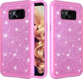 Glitter poeder contrast huid schokbestendig siliconen + pc beschermhoes voor Galaxy S8 (roze)