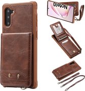 Voor Galaxy Note 10 Verticale Flip Wallet Schokbestendig Achterkant Beschermhoes met houder & kaartsleuven & draagkoord & fotolijsten (koffie)