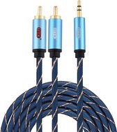 EMK 3,5 mm jack male naar 2 x RCA male vergulde connector luidspreker audiokabel, kabellengte: 3 m (donkerblauw)