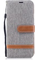Kleurafstemming Denim Texture Leather Case voor Galaxy A8 / A530, met houder & kaartsleuven & portemonnee & lanyard (grijs)