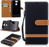 Kleuraanpassing Denim Texture lederen tas voor Sony Xperia XA2, met houder & kaartsleuven & portemonnee & lanyard (zwart)