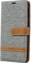 Kleurafstemming Denim Texture Leather Case voor Galaxy A40, met houder & kaartsleuven & portemonnee & lanyard (grijs)