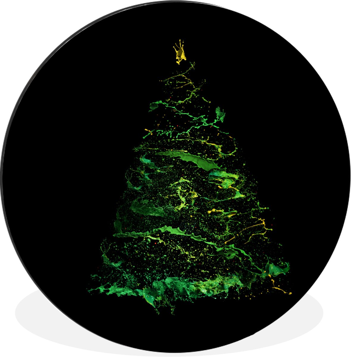 WallCircle - Wandcirkel - Muurcirkel - Verf spetters gevormd tot kerstboom - Aluminium - Dibond - 120x120 cm - Binnen en Buiten XXL