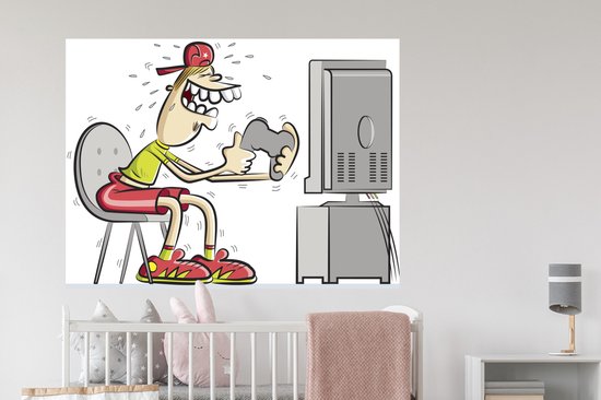 Sticker Muursticker Illustration de Jeux - illustration de joueur nerveux - 120x90 cm - film adhésif autocollant - sticker mural repositionnable