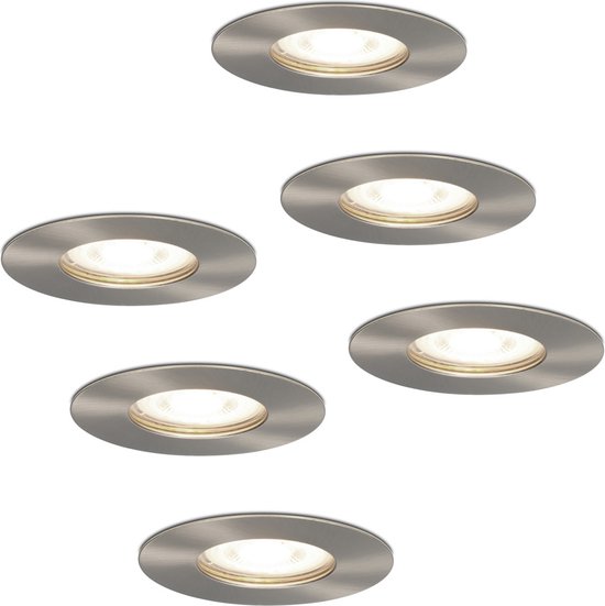 6x HOFTRONIC Bari - Waterdichte inbouwspot - LED - Rond zaagmaat 70mm - RVS - Dimbaar - 4 Watt - 350 lumen - 230V - 4000K Neutraal wit - Verwisselbare GU10 - Plafondspots - Inbouwspot voor badkamer en buiten - 2 jaar garantie