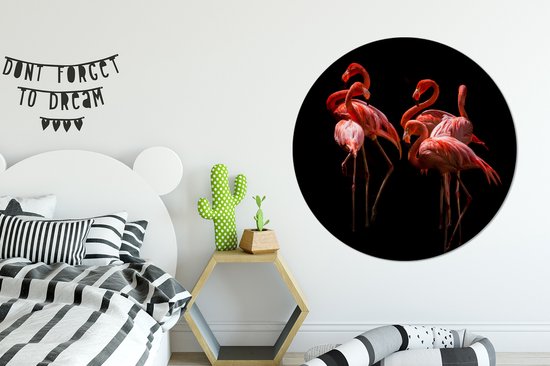 WallCircle - Stickers muraux - Cercle de papier peint - Flamingo rose - Rose - Zwart - ⌀ 120 cm - Cercle mural - Autocollant - Papier peint autocollant rond XXL