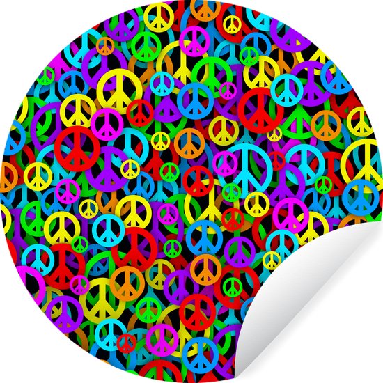 Foto: Wallcircle muurstickers behangcirkel flower power gekleurde vredestekens 100x100 cm muurcirkel zelfklevend ronde behangsticker xxl