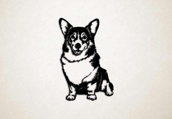 Wanddecoratie - Hond - Corgi 1 - XS - 29x19cm - Zwart - muurdecoratie - Line Art