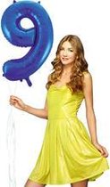 Blauwe cijfer ballon 9 inclusief helium gevuld.
