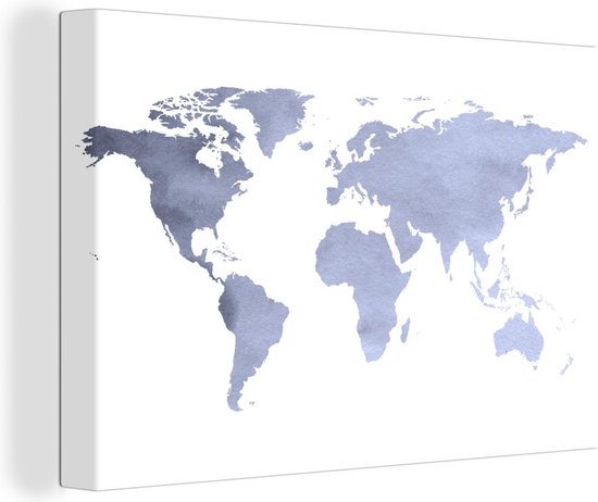 Wereldkaart avec des couleurs bleu violet et un motif texturé sur fond blanc 60x40 cm