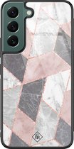 Casimoda® hoesje - Geschikt voor Samsung Galaxy S22+ - Stone grid marmer / Abstract marble - Luxe Hard Case Zwart - Backcover telefoonhoesje - Roze