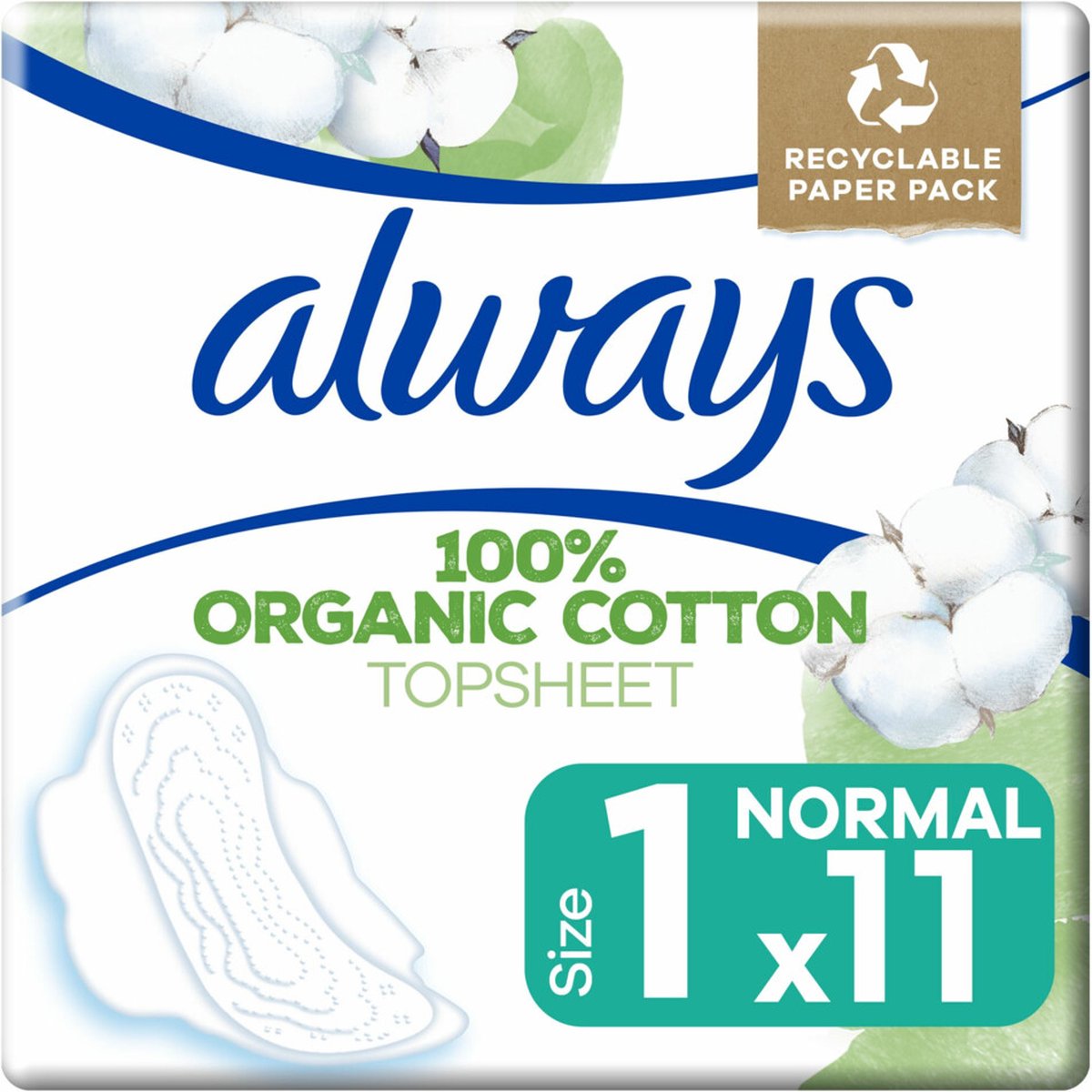 Goedkoopste Always Maandverband Bio Cotton Protection Ultra Normal met Vleugels 11 stuks