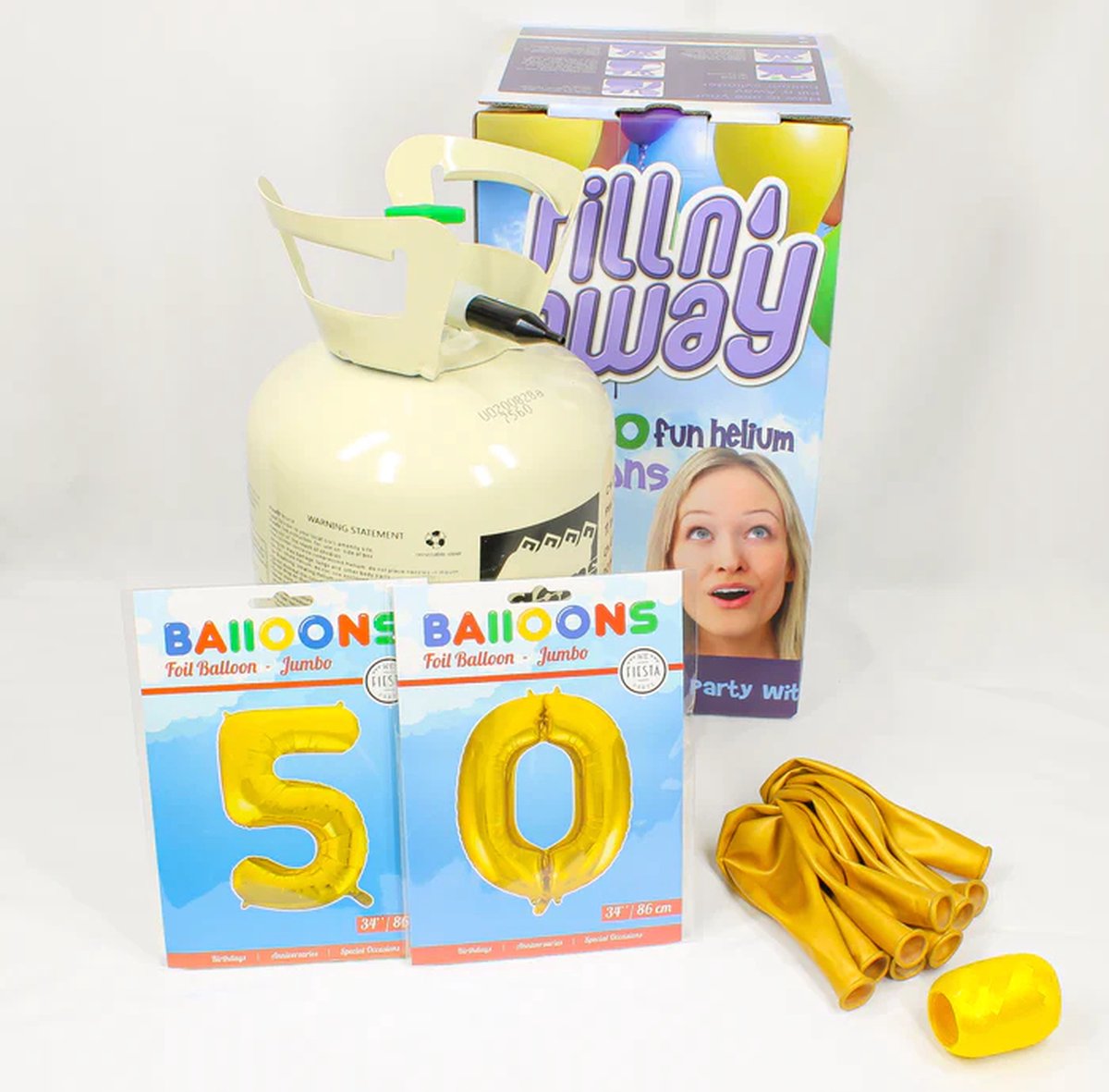 Verjaardag Versiering Pakket 50 jaar - Helium tank voor ballonnen - versiering ballon 50 Jaar Verjaardag Versiering Volwassenen - Ballonnen Goud & Krullint Goud - Ballonnen 50 jaar - Pakket 2 cijfers 34" + Helium Tank + 10 ballonnen + Krullint