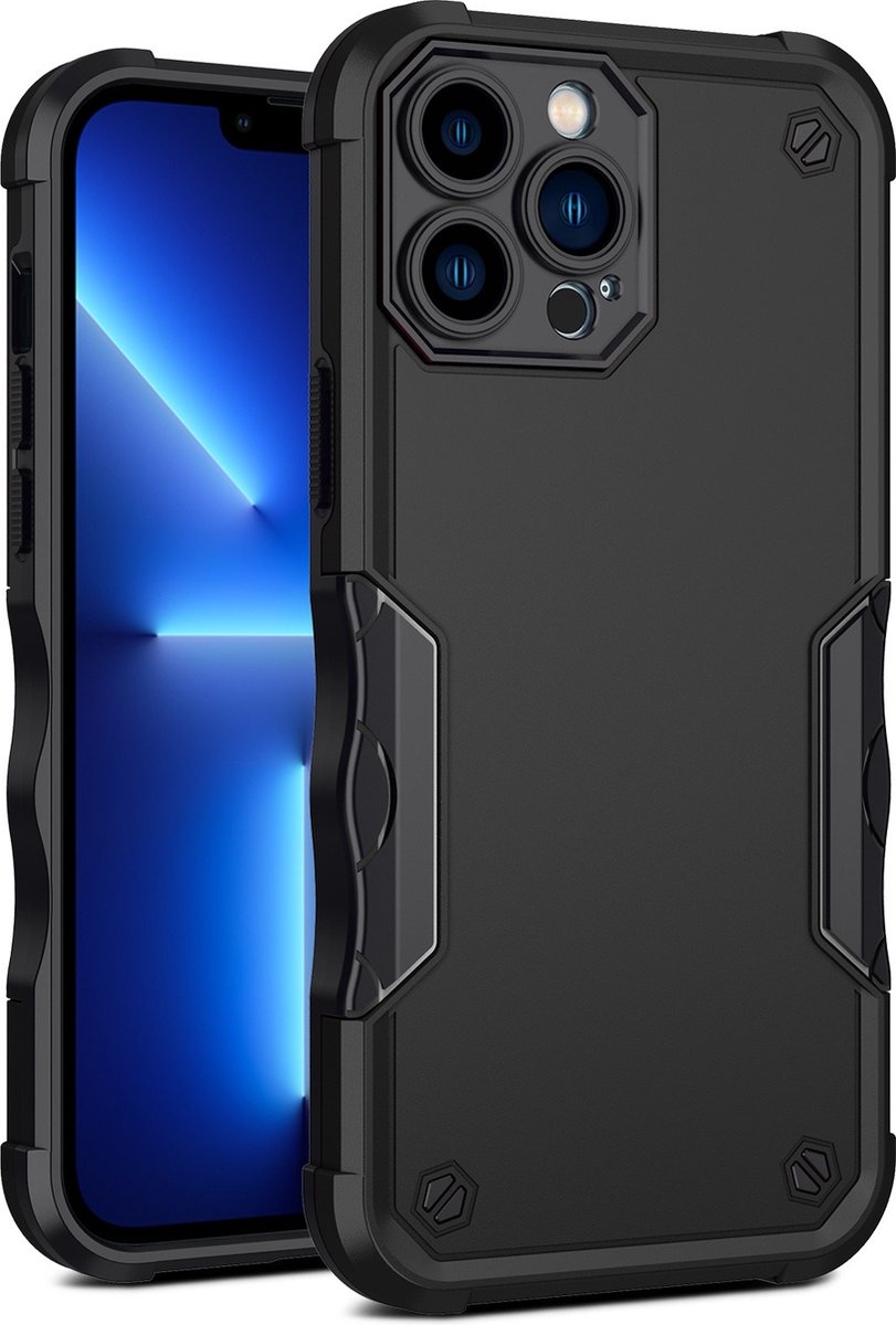 DrPhone ArmorX – Schokbestendige Armor Hoesje – Back Cover Hoesje – Hoes Met Lensbescherming – Geschikt Voor Magnetisch Opladen – Geschikt Voor IPhone 14 Pro Max - Zwart