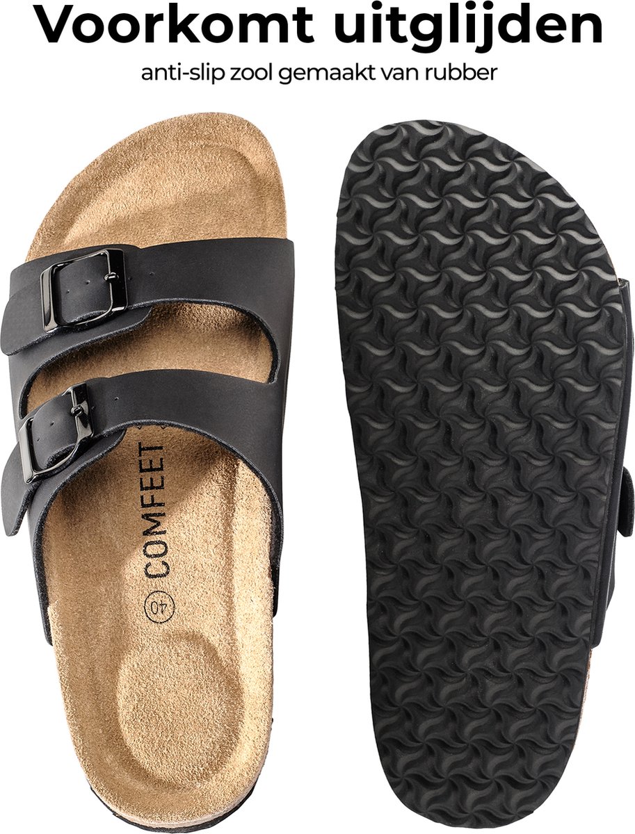 AFS-Schuhe 2107, modieuze teenslippers voor dames, van leer, comfortabele slippers met voetbed, Made in Germany, 37 EU