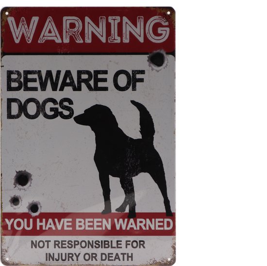 Wandbord – Beware of the dog - Pas op - Hond - Retro - Wanddecoratie – Reclame bord – Restaurant – Kroeg - Bar – Cafe - Horeca – Metal Sign – 20x30cm