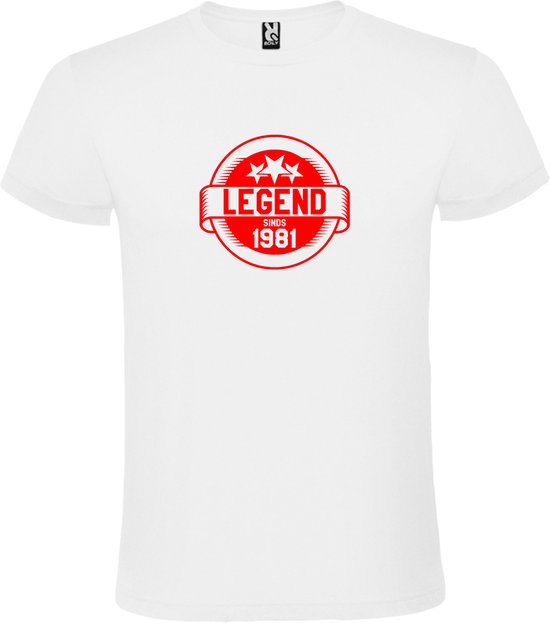 Wit T-Shirt met “Legend sinds 1981 “ Afbeelding Rood Size XXXXXL