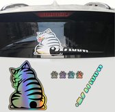 Autosticker Ondeugende Kat met Bewegende Staart op Ruitenwisser - Chroomkleur - Kattensticker voor achterruit auto