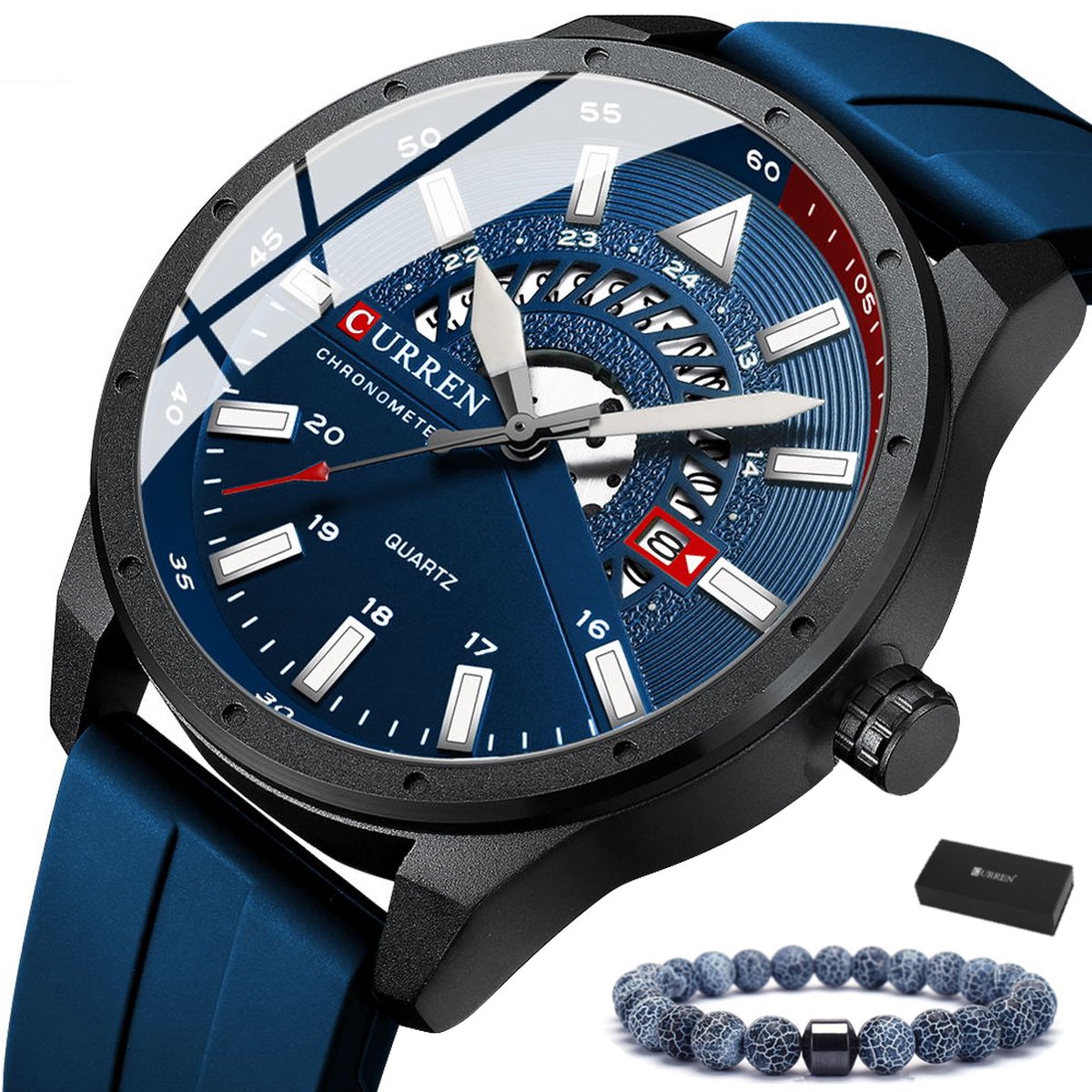 Curren - Horloge Heren - Cadeau voor Man - Horloges voor Mannen - 47 mm - Blauw