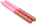 Kaarsen - Tafel kaarsen - Diner kaarsen - Set van 2 - Roze - Dip dye